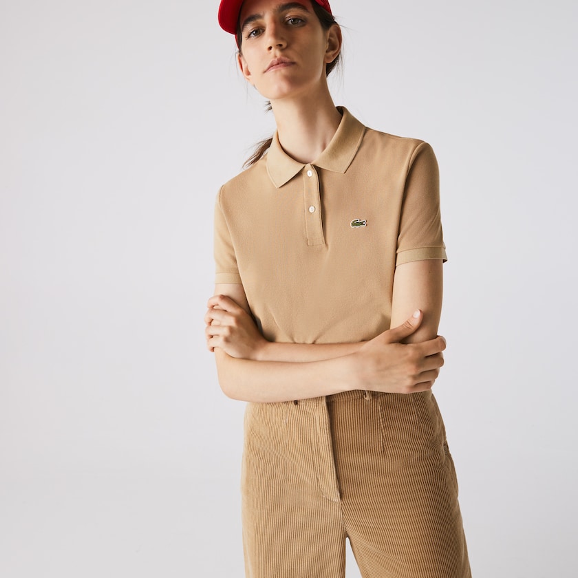 Women's Lacoste Beige Polo Shirts Classic Fit Soft Cotton Petit Piqué NY2-73127Y2