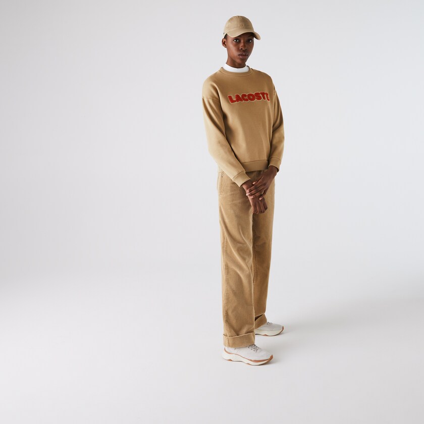 Women's Lacoste Beige Sweatshirts Crew Neck Embroidered Fleece VV2-84718N9