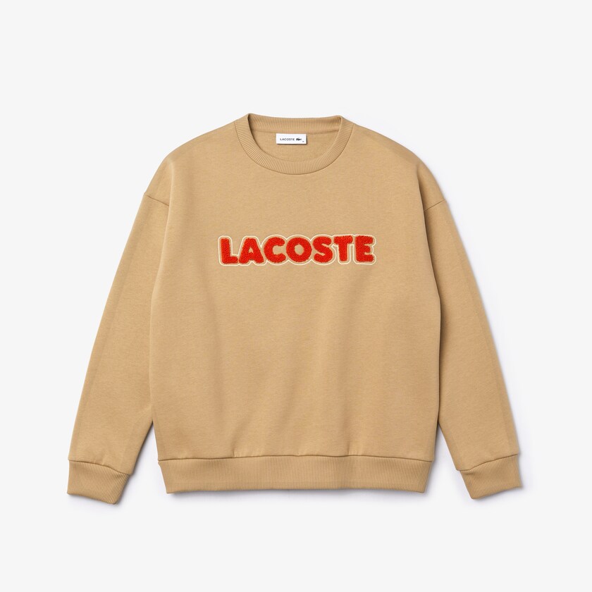 Women's Lacoste Beige Sweatshirts Crew Neck Embroidered Fleece VV2-84718N9