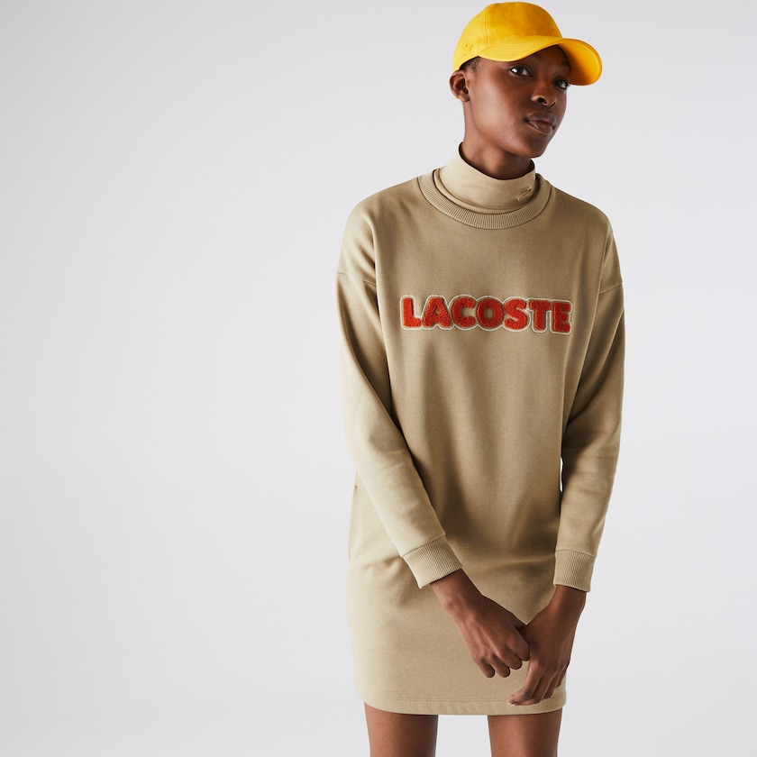 Women's Lacoste Beige Dress Embroidered Accent Fleece Sweatshirt UU4-17171C9