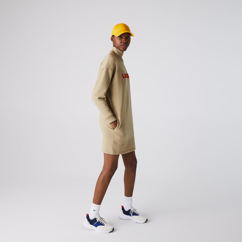 Women's Lacoste Beige Dress Embroidered Accent Fleece Sweatshirt UU4-17171C9