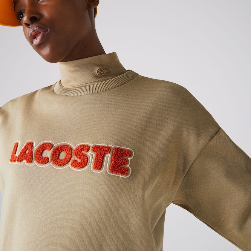 Women's Lacoste Beige Dress Embroidered Accent Fleece Sweatshirt UU4-17171C9