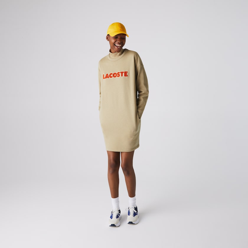 Women's Lacoste Beige Dress Embroidered Accent Fleece Sweatshirt UU4-17171C9