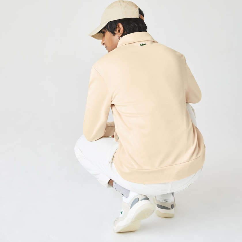 Men's Lacoste Beige Sweatshirts Heritage Striped Zip-Up GW7-92869X7