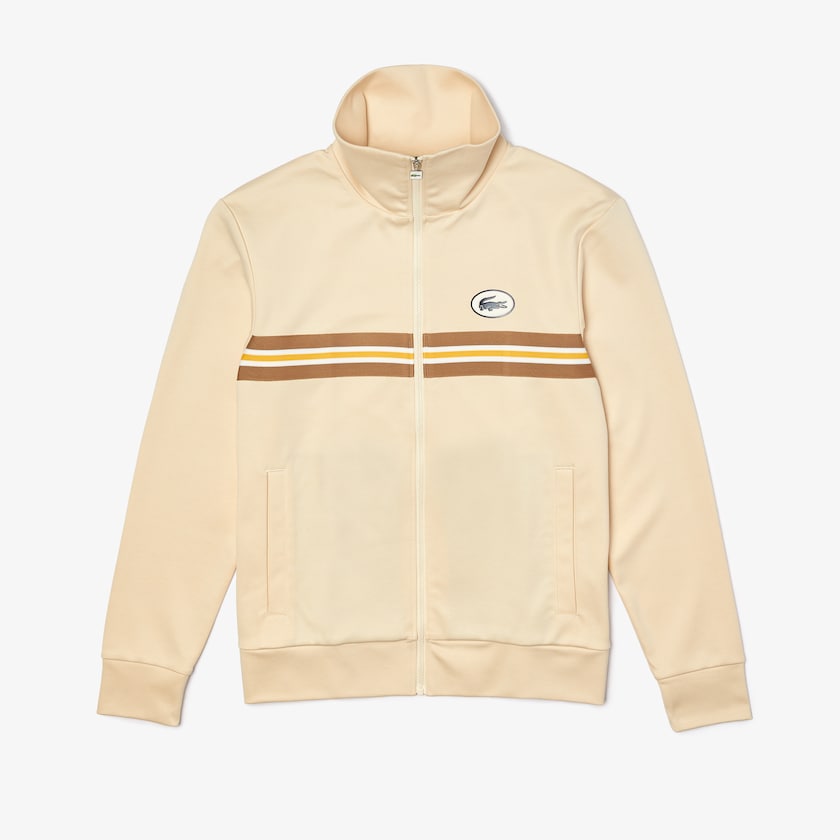 Men's Lacoste Beige Sweatshirts Heritage Striped Zip-Up GW7-92869X7