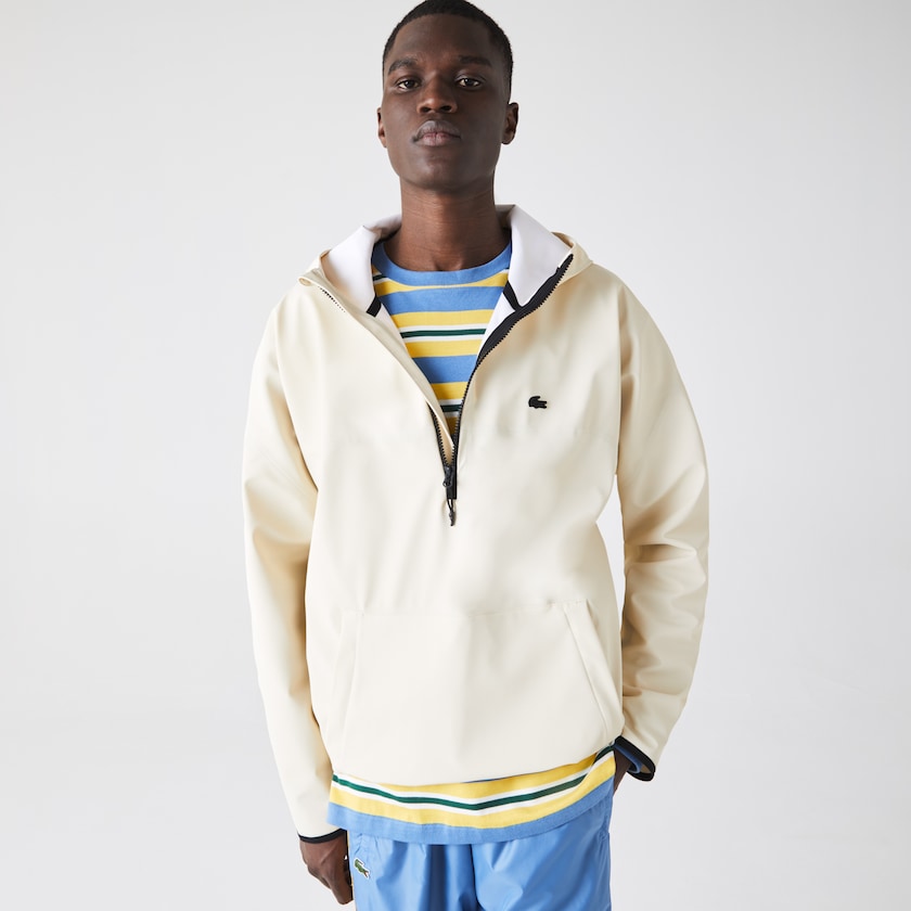 Men's Lacoste Beige Jackets Hooded Lightweight Hybrid Pullover FM6-32093Y2