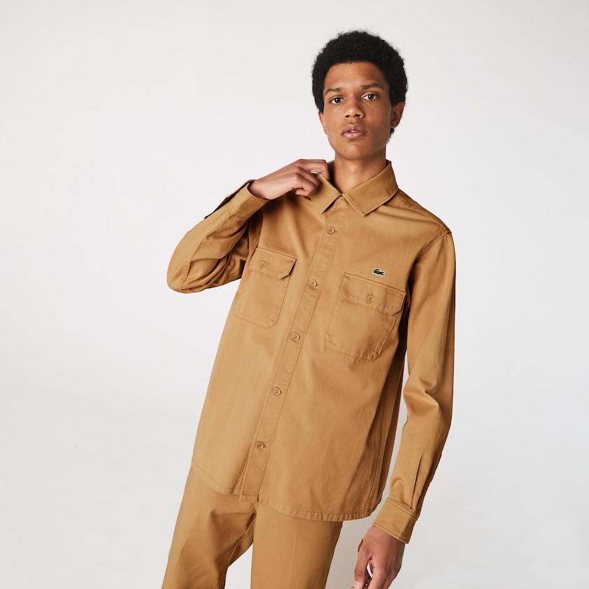 Men's Lacoste Beige Shirts LIVE Boxy Fit Cotton Canvas IX6-40014G3
