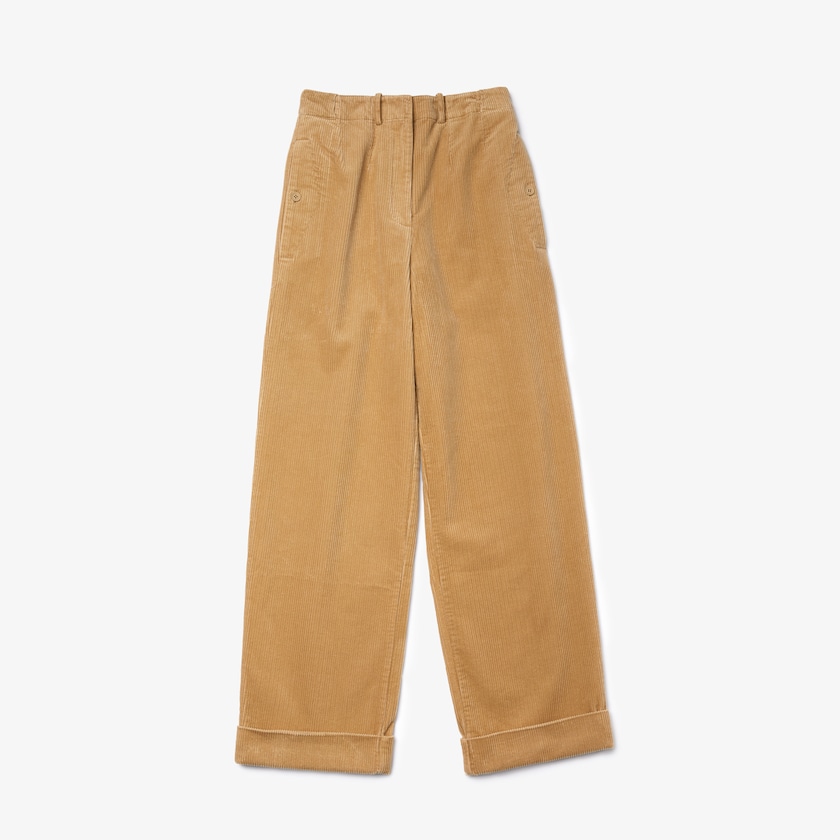 Women's Lacoste Beige Pants LIVE High-Waisted Loose Ribbed Velvet FP2-24572T3
