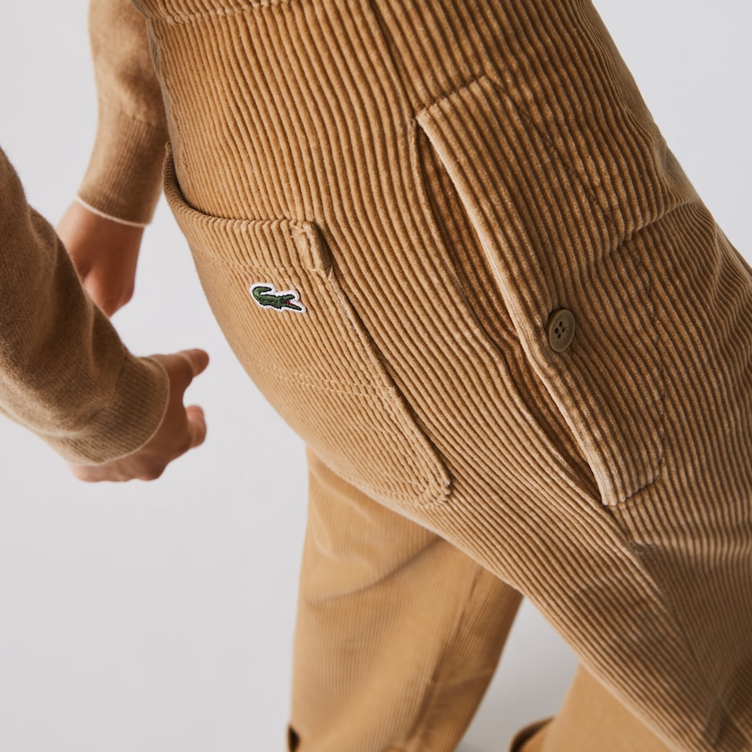 Women's Lacoste Beige Pants LIVE High-Waisted Loose Ribbed Velvet FP2-24572T3