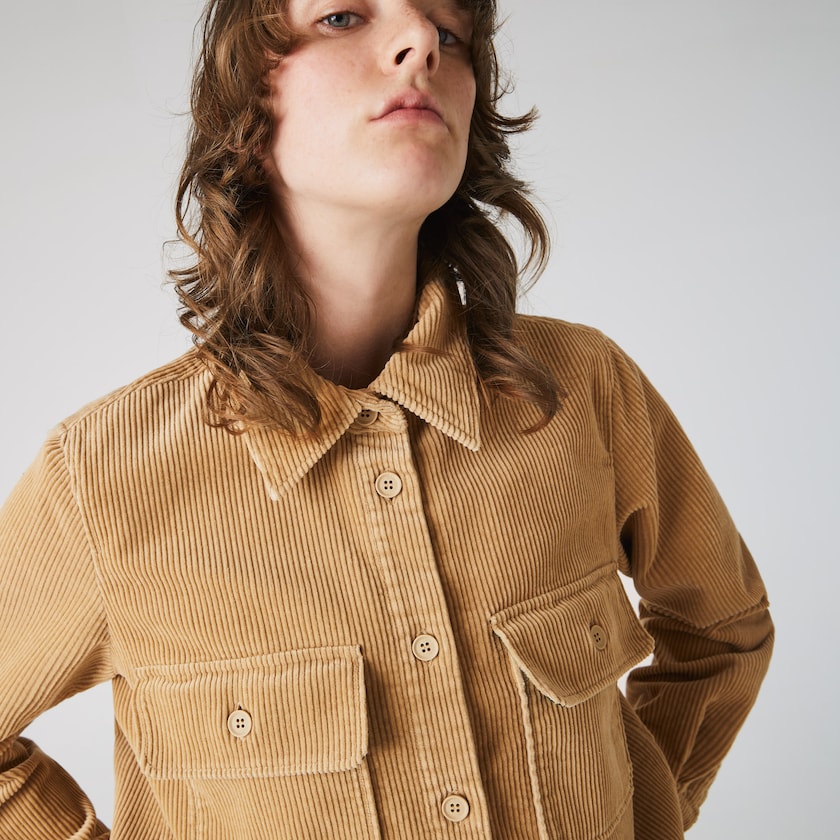 Women's Lacoste Beige Shirts LIVE Pockets Ribbed Velvet ZI4-65416T8