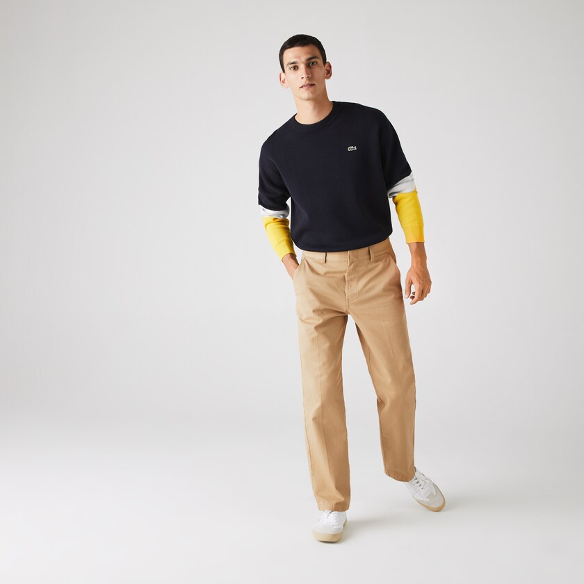 Men's Lacoste Beige Pants LIVE Standard Fit Pleated Cotton Chino UV4-72597U1