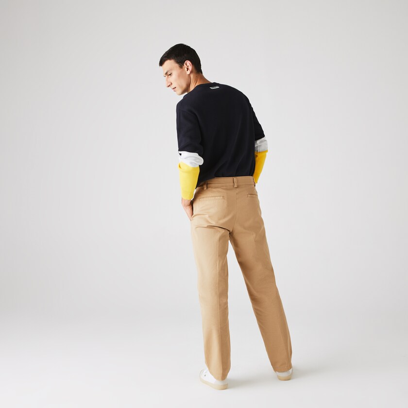Men's Lacoste Beige Pants LIVE Standard Fit Pleated Cotton Chino UV4-72597U1