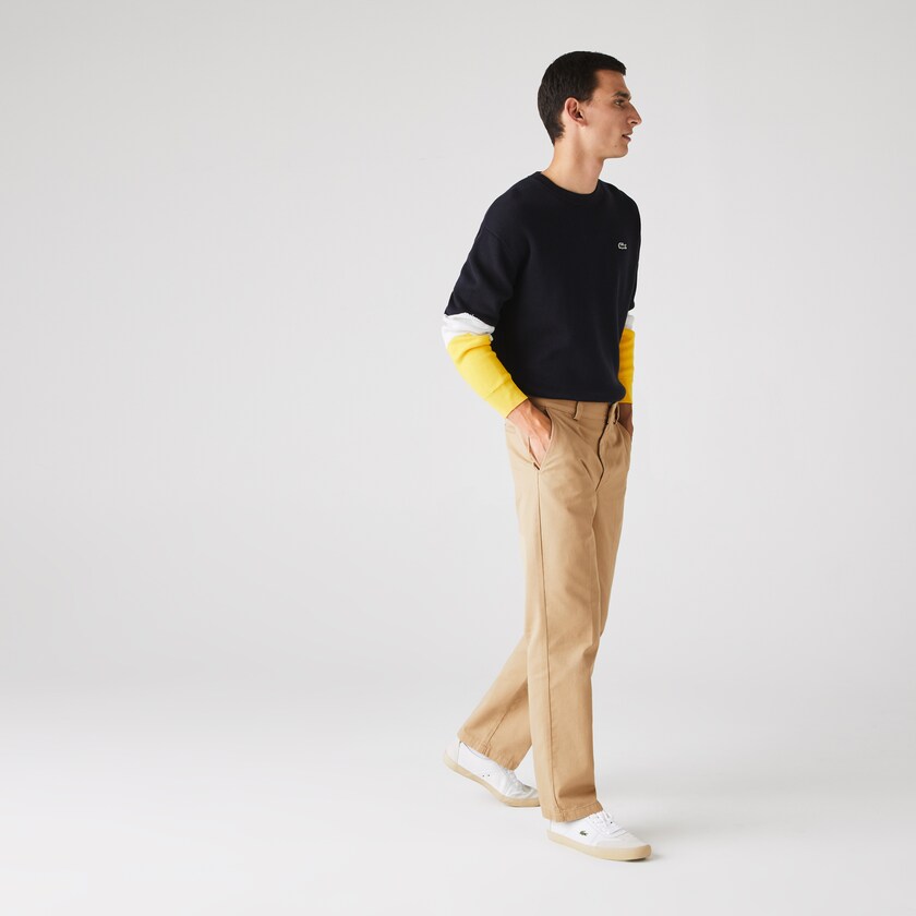 Men's Lacoste Beige Pants LIVE Standard Fit Pleated Cotton Chino UV4-72597U1
