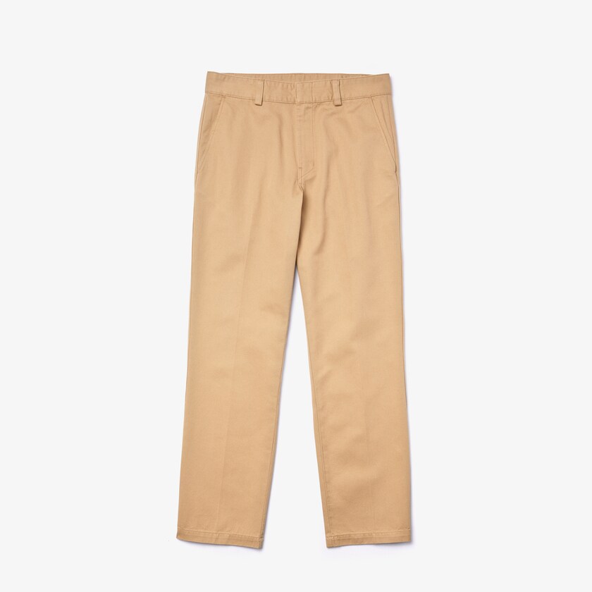 Men's Lacoste Beige Pants LIVE Standard Fit Pleated Cotton Chino UV4-72597U1