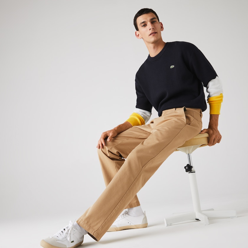 Men's Lacoste Beige Pants LIVE Standard Fit Pleated Cotton Chino UV4-72597U1