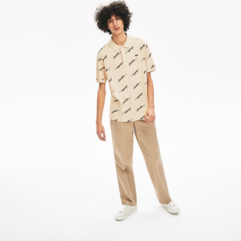 Men's Lacoste Beige Shirts LIVE Standard Fit Print Cotton Piqué Polo XC7-48414Q3