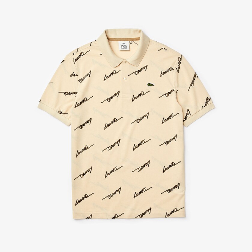 Men's Lacoste Beige Shirts LIVE Standard Fit Print Cotton Piqué Polo XC7-48414Q3