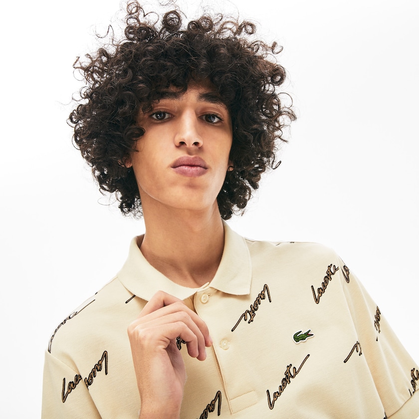 Men's Lacoste Beige Shirts LIVE Standard Fit Print Cotton Piqué Polo XC7-48414Q3