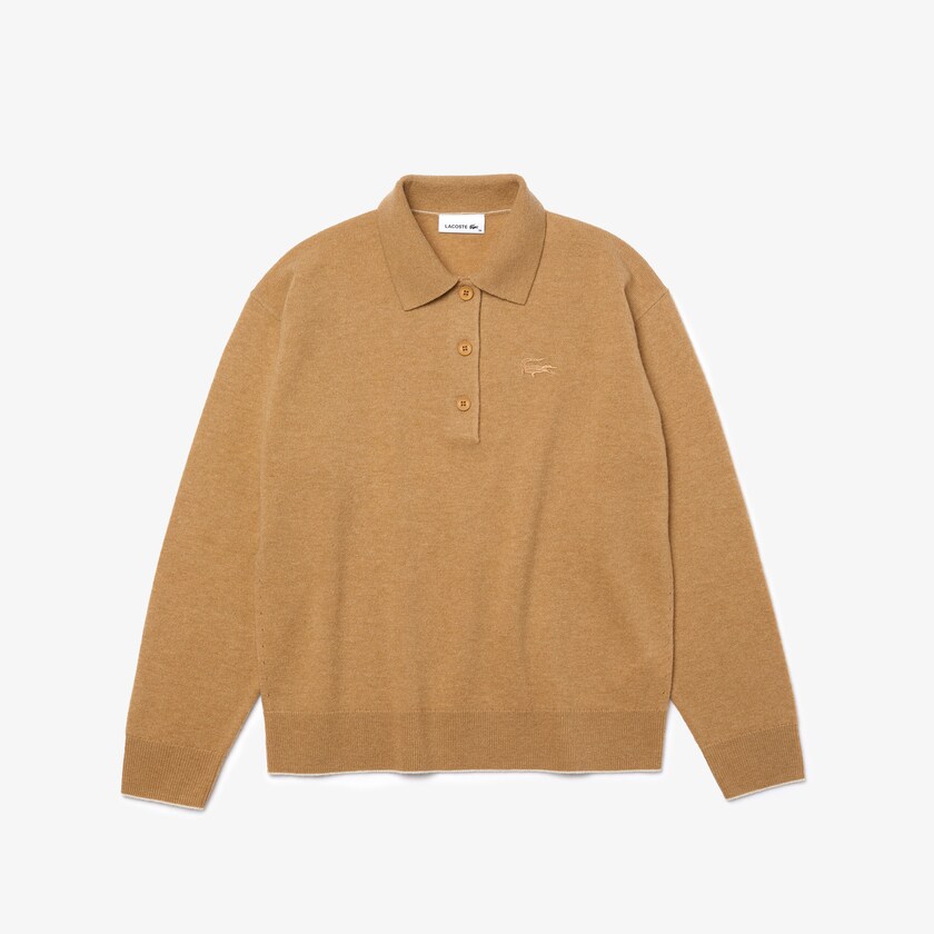 Women's Lacoste Beige Sweaters Polo Collar Wool JN8-08280L5