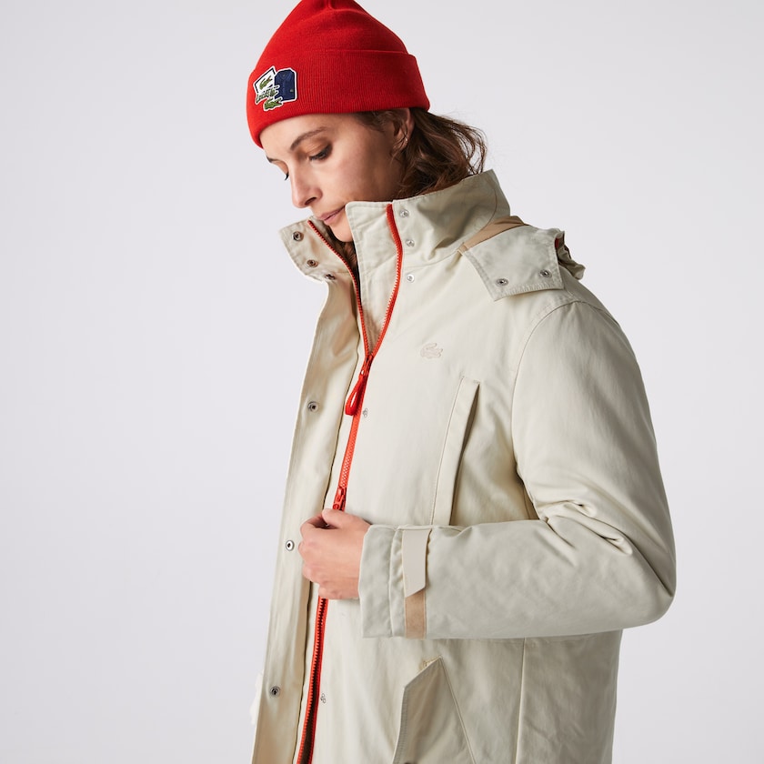 Women's Lacoste Beige Parka Jackets Quilted Interior Jacket 2-in-1 PP3-66796K0