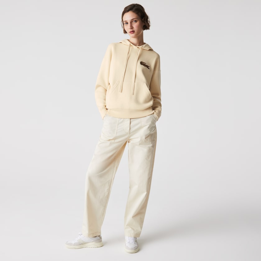 Women's Lacoste Beige Sweaters Relaxed Embroidered Croc Hooded Cotton QI2-23362P3