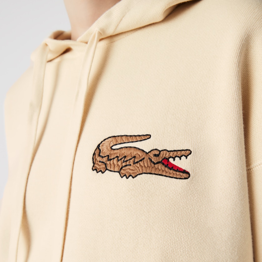 Women's Lacoste Beige Sweaters Relaxed Embroidered Croc Hooded Cotton QI2-23362P3