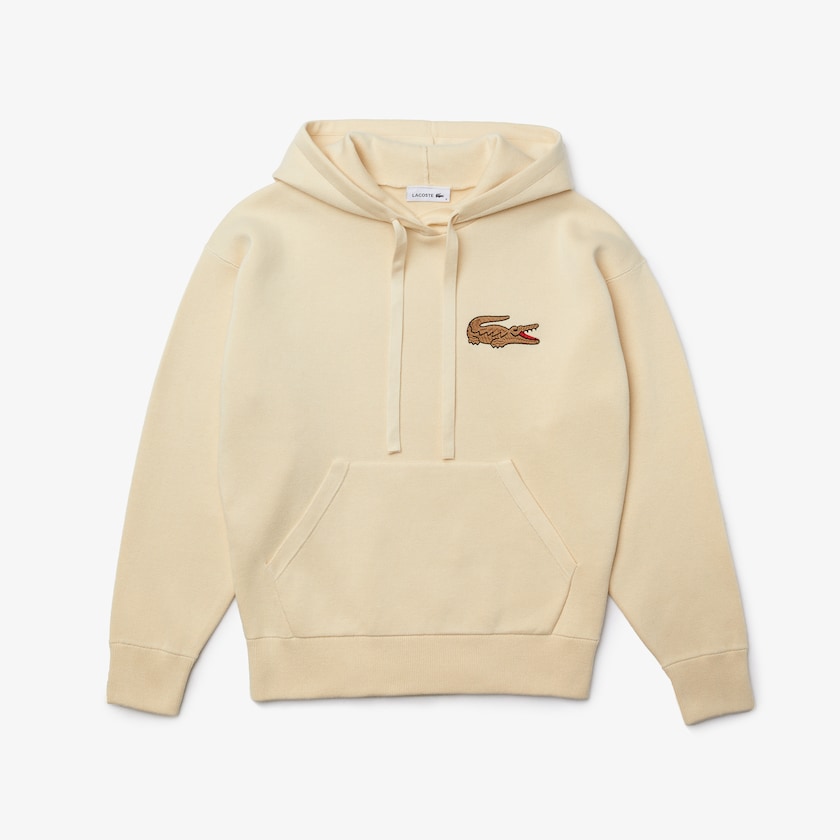 Women's Lacoste Beige Sweaters Relaxed Embroidered Croc Hooded Cotton QI2-23362P3