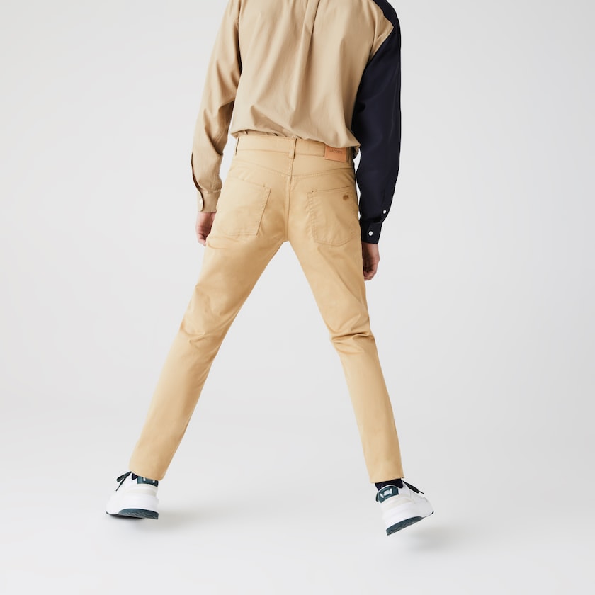 Men's Lacoste Beige Pants Slim Fit 5-Pocket Stretch Cotton YR0-28642L9