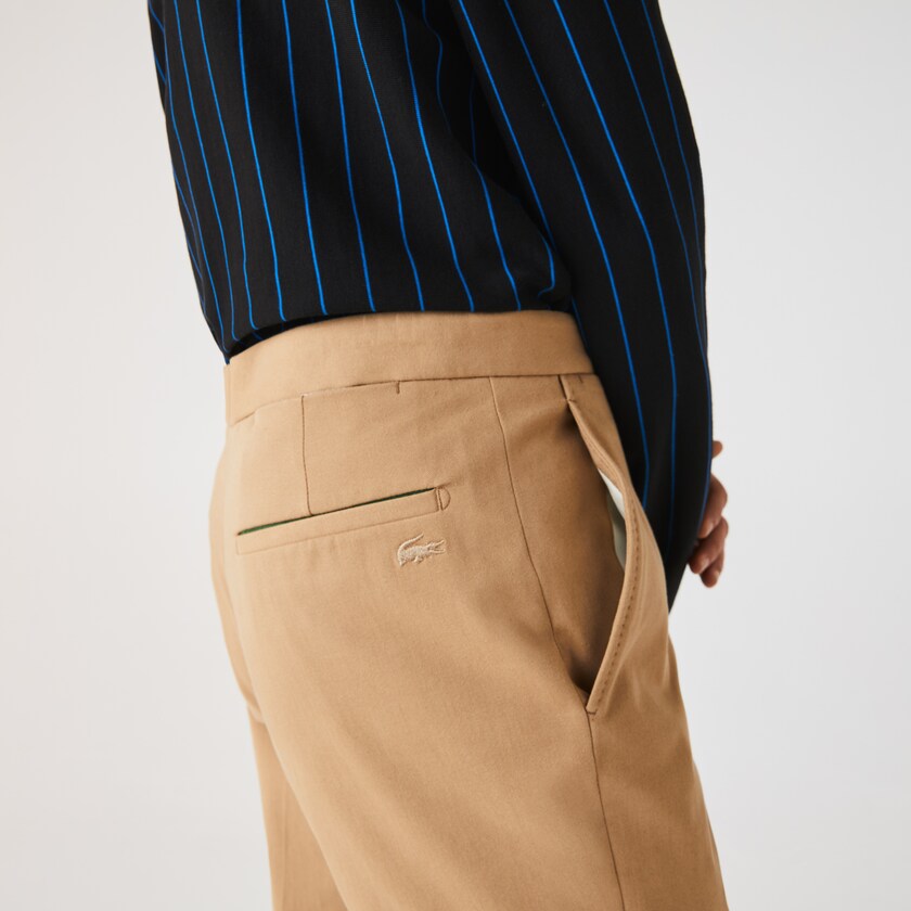 Men's Lacoste Beige Pants Slim Fit Stretch Cotton Pleated Chino CU3-94969G1