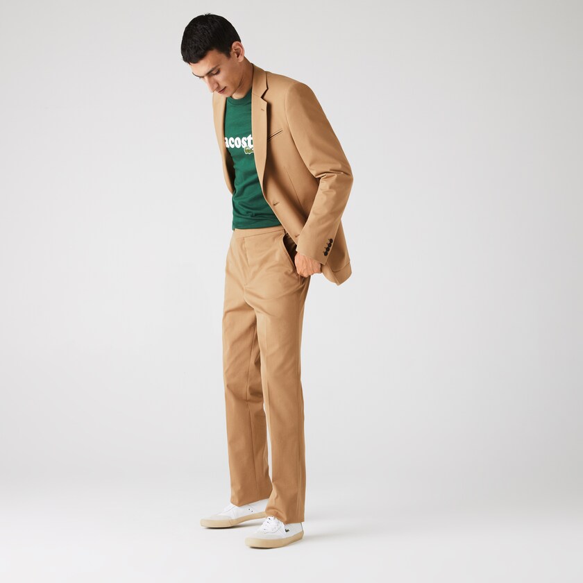 Men's Lacoste Beige Pants Slim Fit Stretch Cotton Pleated Chino CU3-94969G1