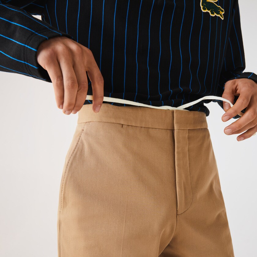 Men's Lacoste Beige Pants Slim Fit Stretch Cotton Pleated Chino CU3-94969G1