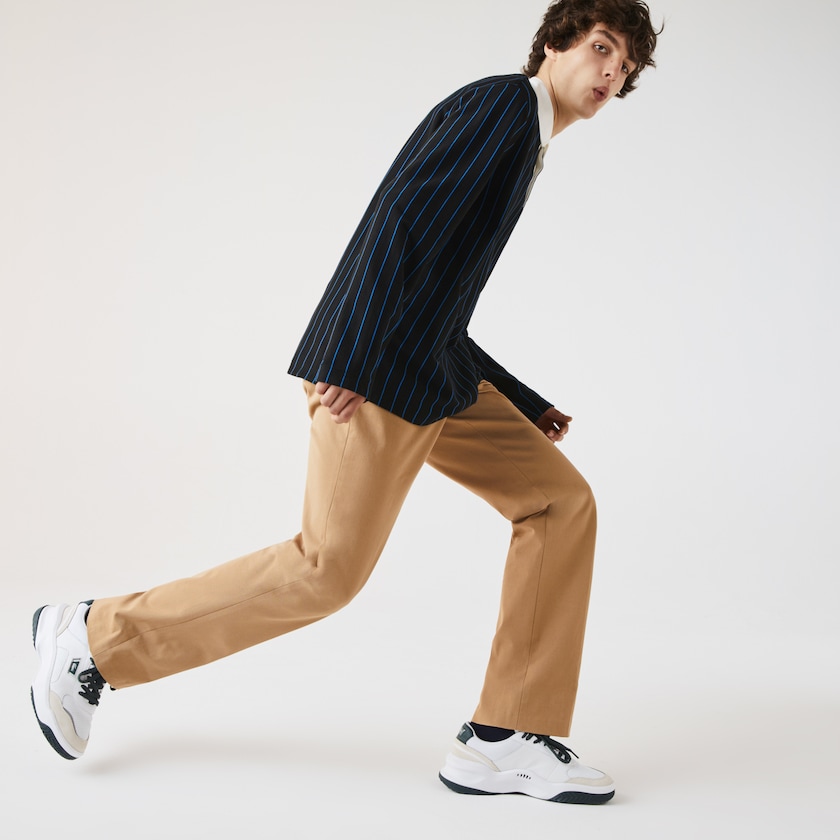 Men's Lacoste Beige Pants Slim Fit Stretch Cotton Pleated Chino CU3-94969G1