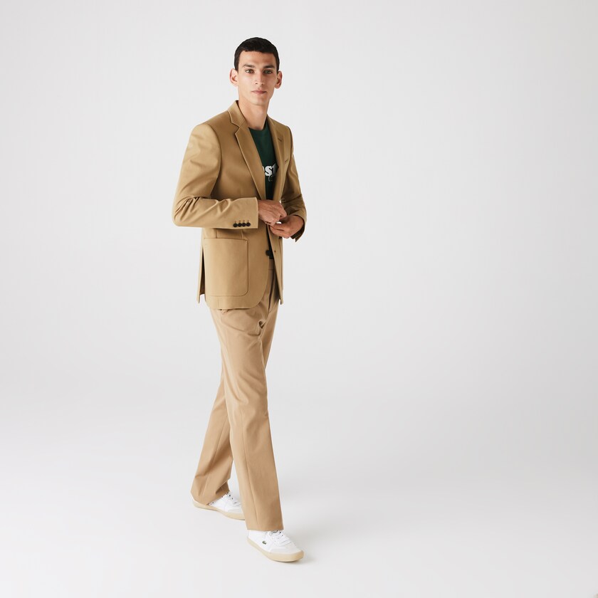 Men's Lacoste Beige Blazers Stretch Buttoned Straight Fit Cotton SU1-55115V7