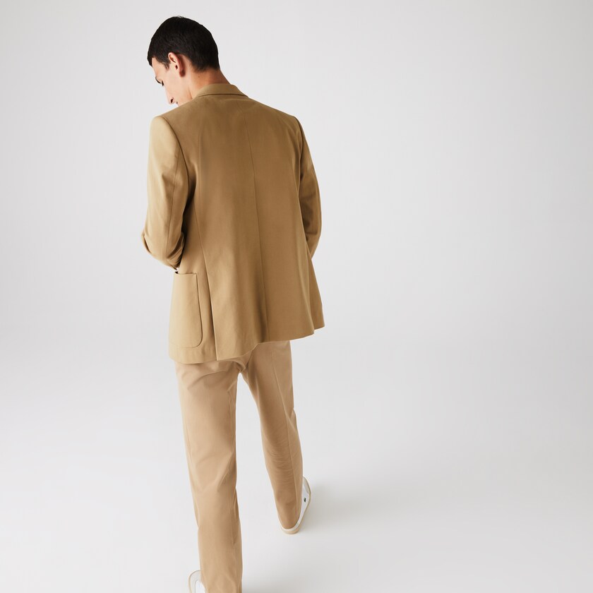 Men's Lacoste Beige Blazers Stretch Buttoned Straight Fit Cotton SU1-55115V7