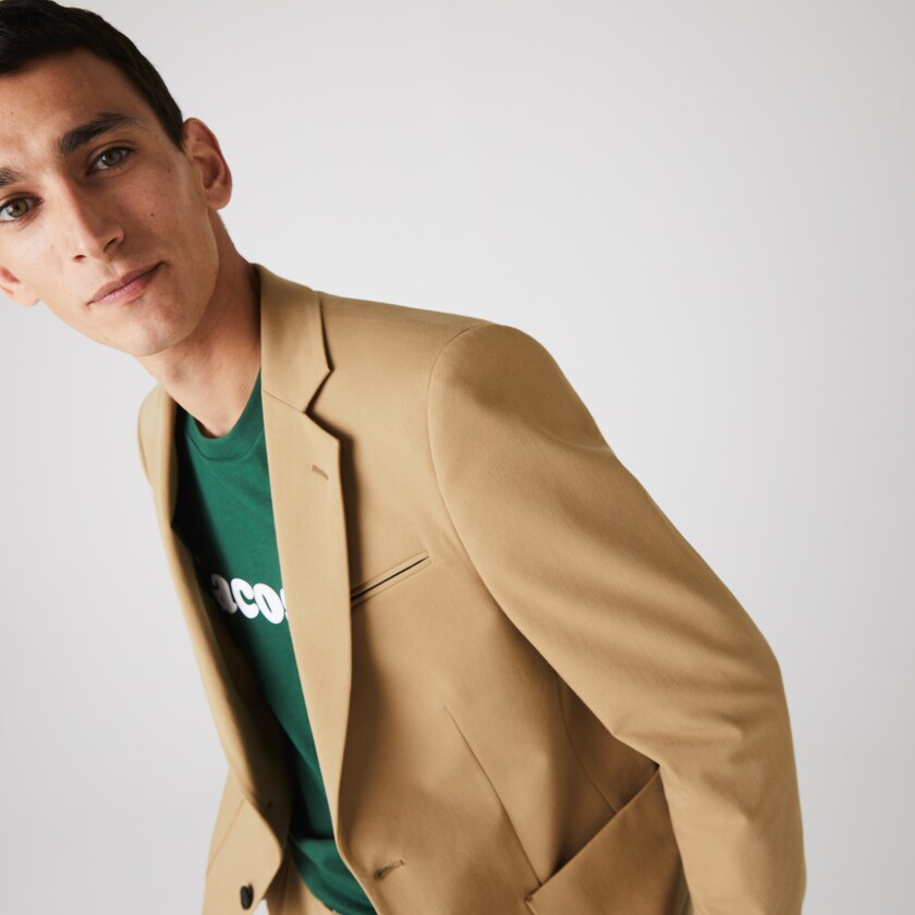 Men's Lacoste Beige Blazers Stretch Buttoned Straight Fit Cotton SU1-55115V7