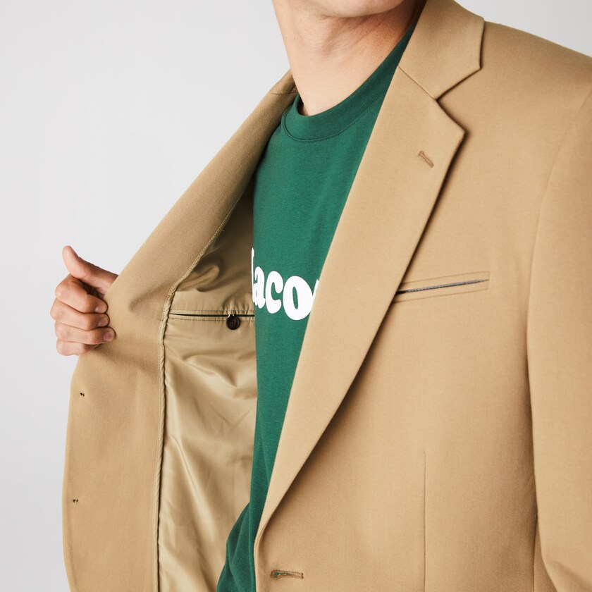 Men's Lacoste Beige Blazers Stretch Buttoned Straight Fit Cotton SU1-55115V7