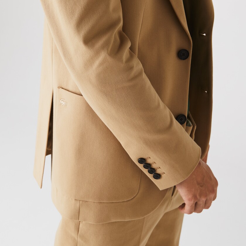 Men's Lacoste Beige Blazers Stretch Buttoned Straight Fit Cotton SU1-55115V7
