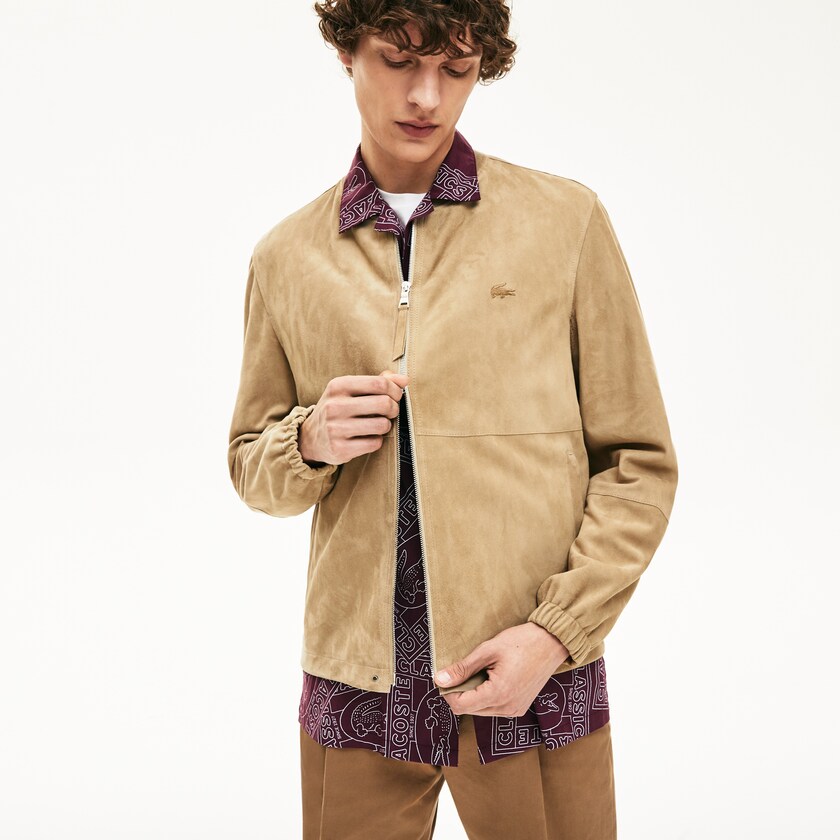 Men's Lacoste Beige Coats Suede Zip-Up Bomber AC9-27172W2