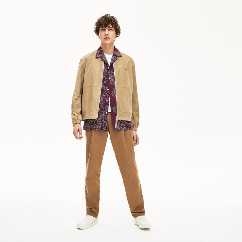Men's Lacoste Beige Coats Suede Zip-Up Bomber AC9-27172W2