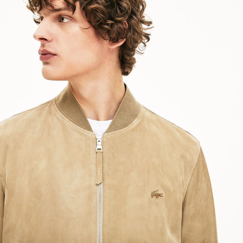 Men's Lacoste Beige Coats Suede Zip-Up Bomber AC9-27172W2