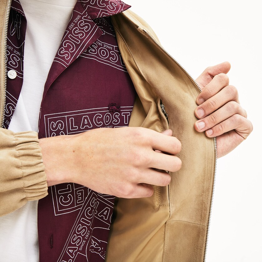 Men's Lacoste Beige Coats Suede Zip-Up Bomber AC9-27172W2