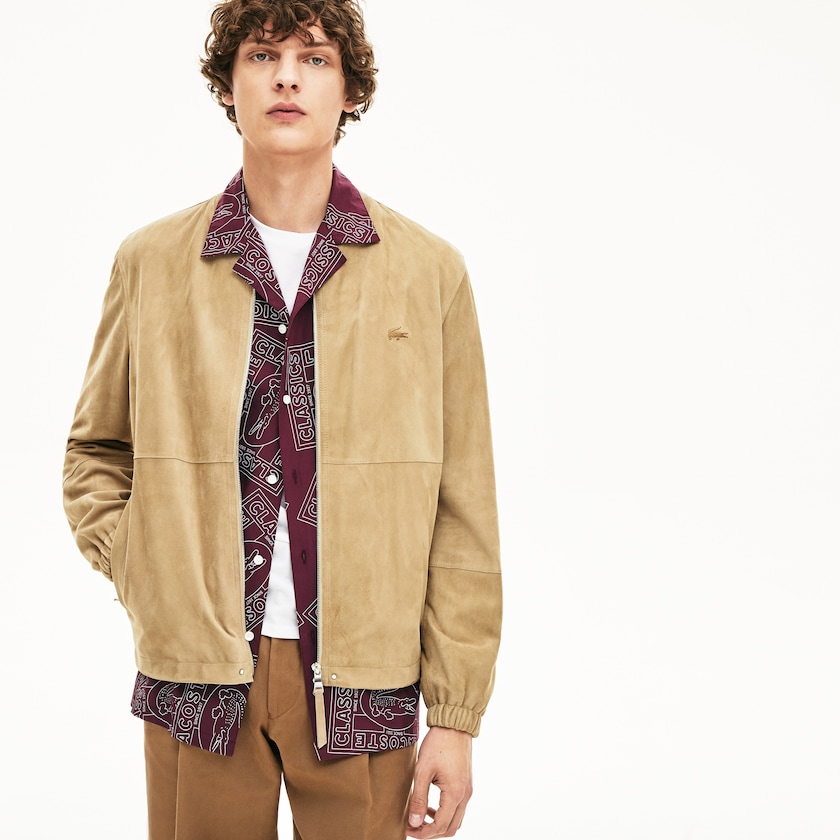 Men's Lacoste Beige Coats Suede Zip-Up Bomber AC9-27172W2