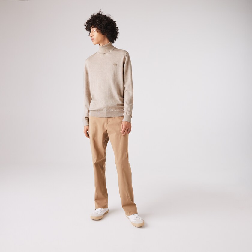 Men's Lacoste Beige Sweaters Turtleneck Merino Wool WF1-90219G7