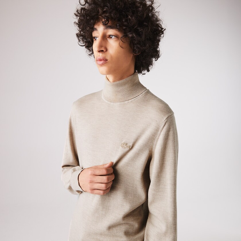 Men's Lacoste Beige Sweaters Turtleneck Merino Wool WF1-90219G7