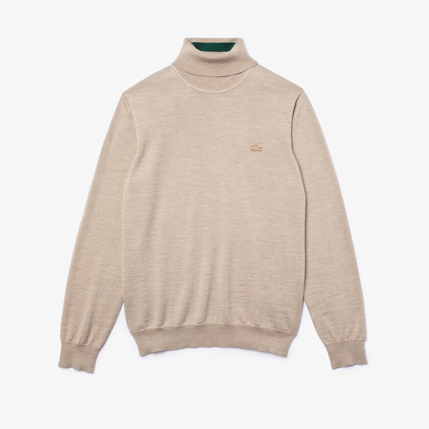 Men's Lacoste Beige Sweaters Turtleneck Merino Wool WF1-90219G7