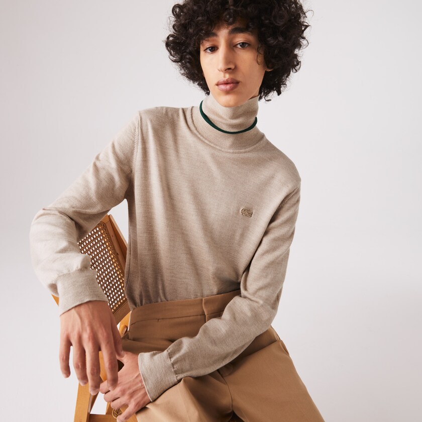 Men's Lacoste Beige Sweaters Turtleneck Merino Wool WF1-90219G7