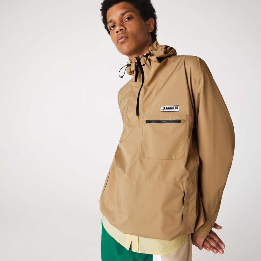 Men's Lacoste Beige Windbreaker Water-Resistant Hooded GB9-75707J2