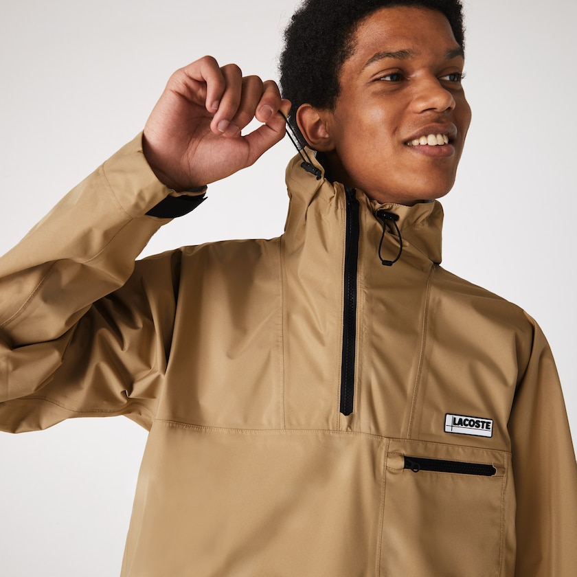 Men's Lacoste Beige Windbreaker Water-Resistant Hooded GB9-75707J2