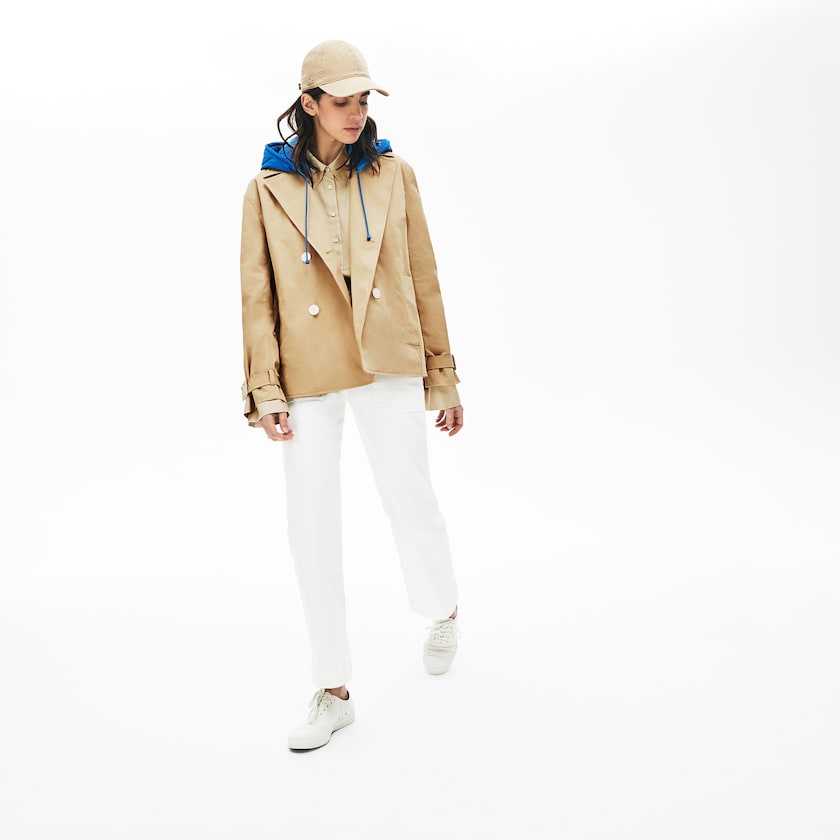 Women's Lacoste Beige / Blue Coats LIVE Contrast Hood 2-in-1 Trench QB1-27162Q8
