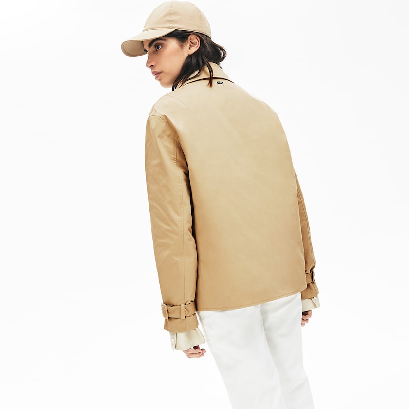 Women's Lacoste Beige / Blue Coats LIVE Contrast Hood 2-in-1 Trench QB1-27162Q8